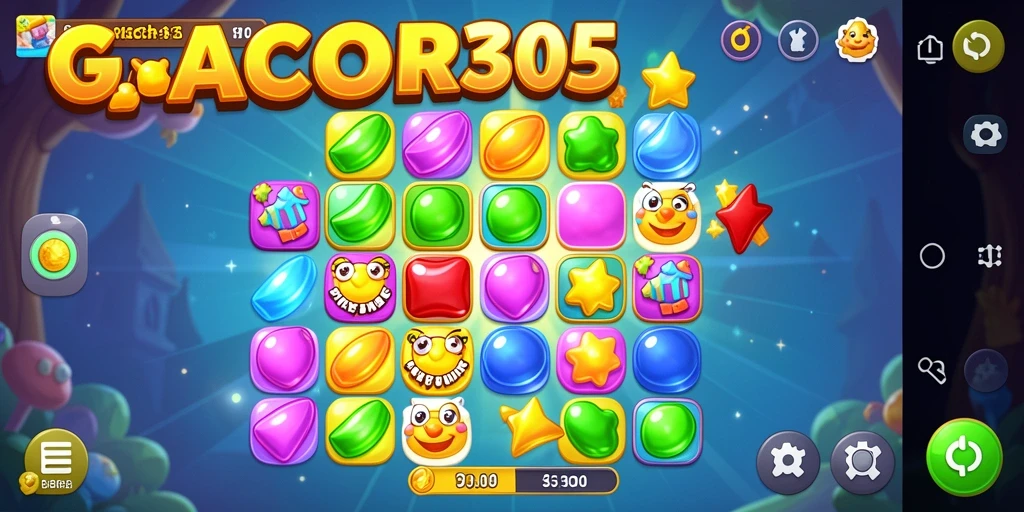 Screenshot gameplay GACOR305 menampilkan aksi mencocokkan item Match-3.
