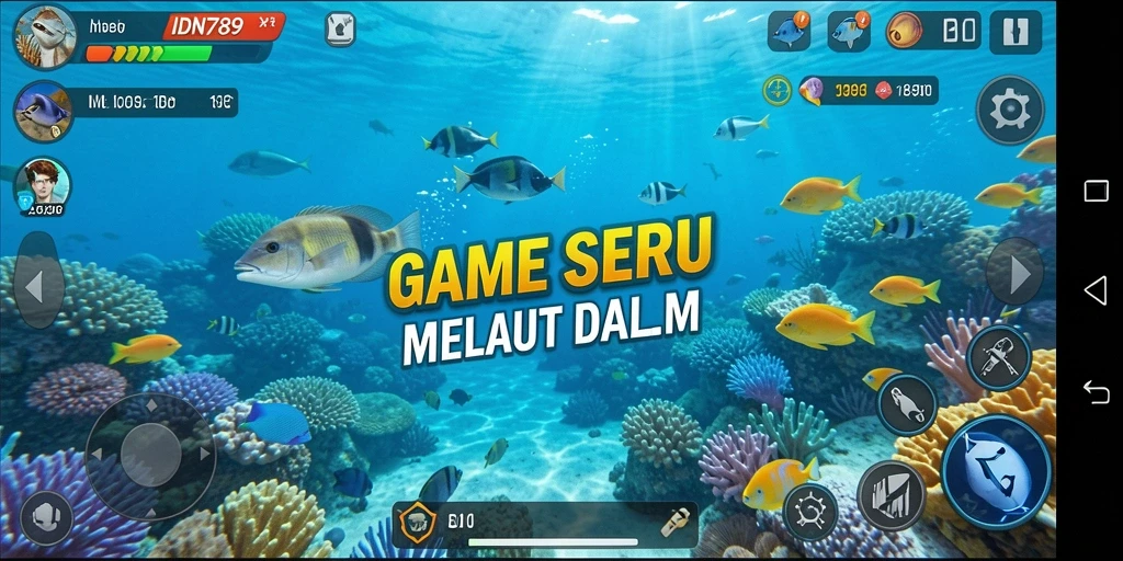 Tampilan gameplay seru dalam IDN789 saat menangkap ikan.