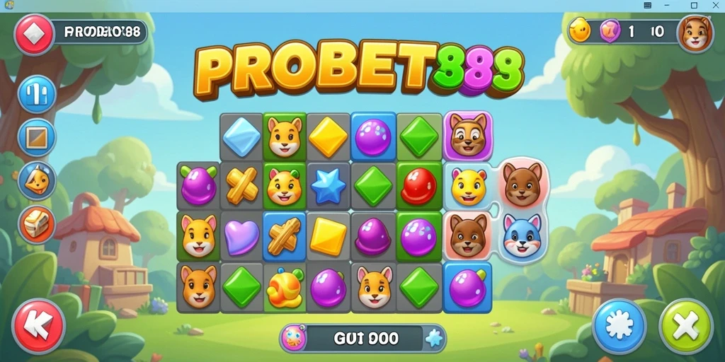 Tangkapan layar permainan PROBET88 yang memperlihatkan gameplay Match-3 yang seru.