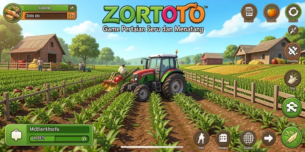 Tangkapan layar dari gameplay ZORTOTO yang menunjukkan aktivitas bertani yang seru.